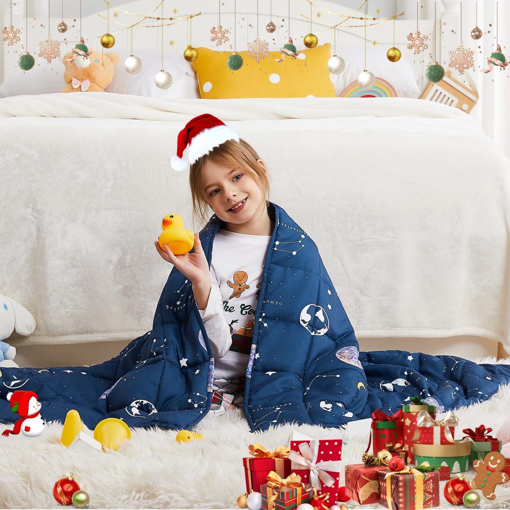 petite fille avec couverture lestée